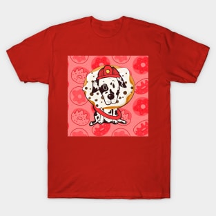 Firefighter firefighter dog with donut in red T-Shirt